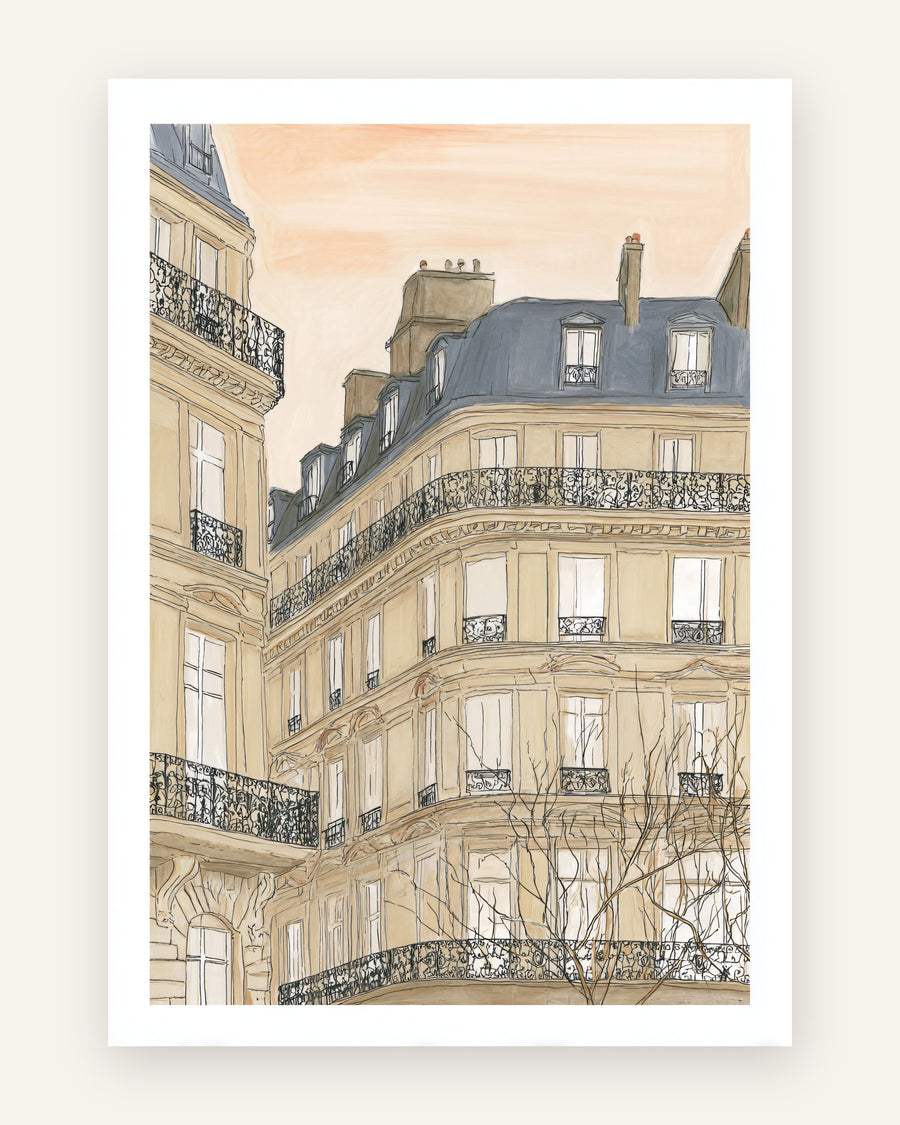 Plakat med pariserfacade i beige