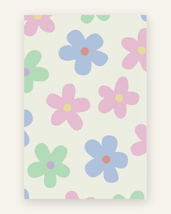 Børneplakat med pastel blomstermønster i bløde pasteller til pigeværelset