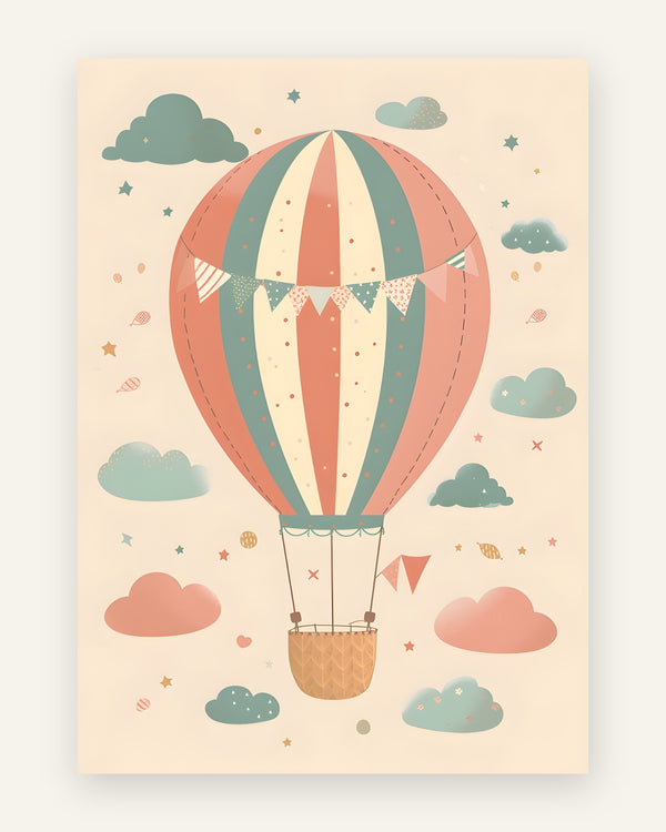 Børneplakat med pastel luftballon i bløde pasteller til børneværelset