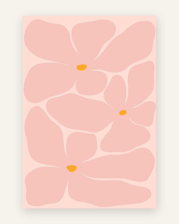 Børneplakat med pastel retro blomster i lyserøde toner til pigeværelset