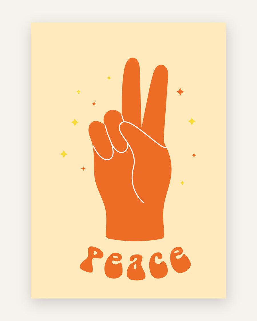 Børneplakat med peace hånd orange til børneværelset