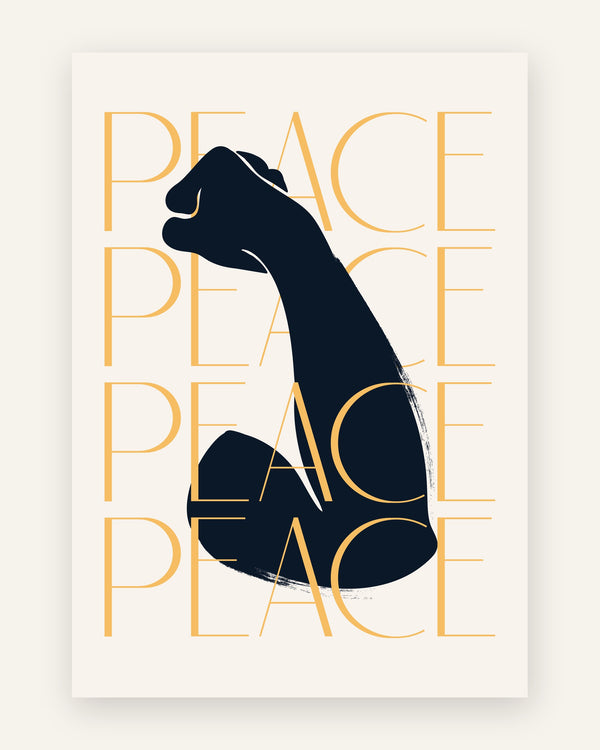 Børneplakat med peace silhuet i sort-hvid til børneværelset