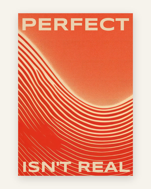 Børneplakat med perfect isn't real i orange toner til børneværelset
