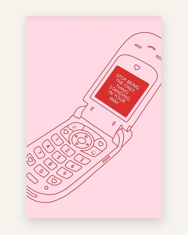 Børneplakat med pink flip phone i lyserøde toner til pigeværelset