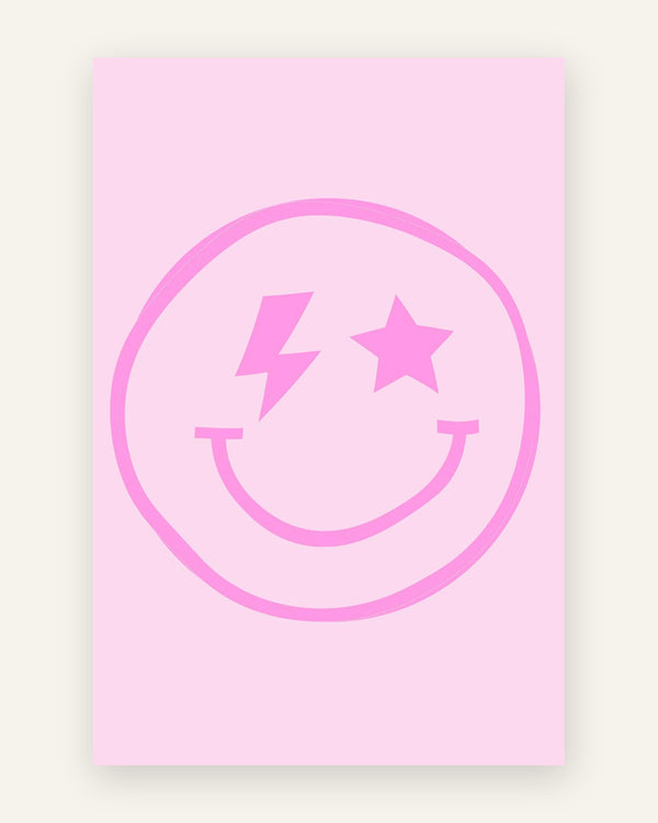 Børneplakat med pink smiley ansigt i lyserøde toner til pigeværelset