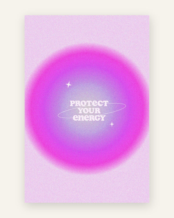 Børneplakat med protect your energy i lyserøde toner til pigeværelset