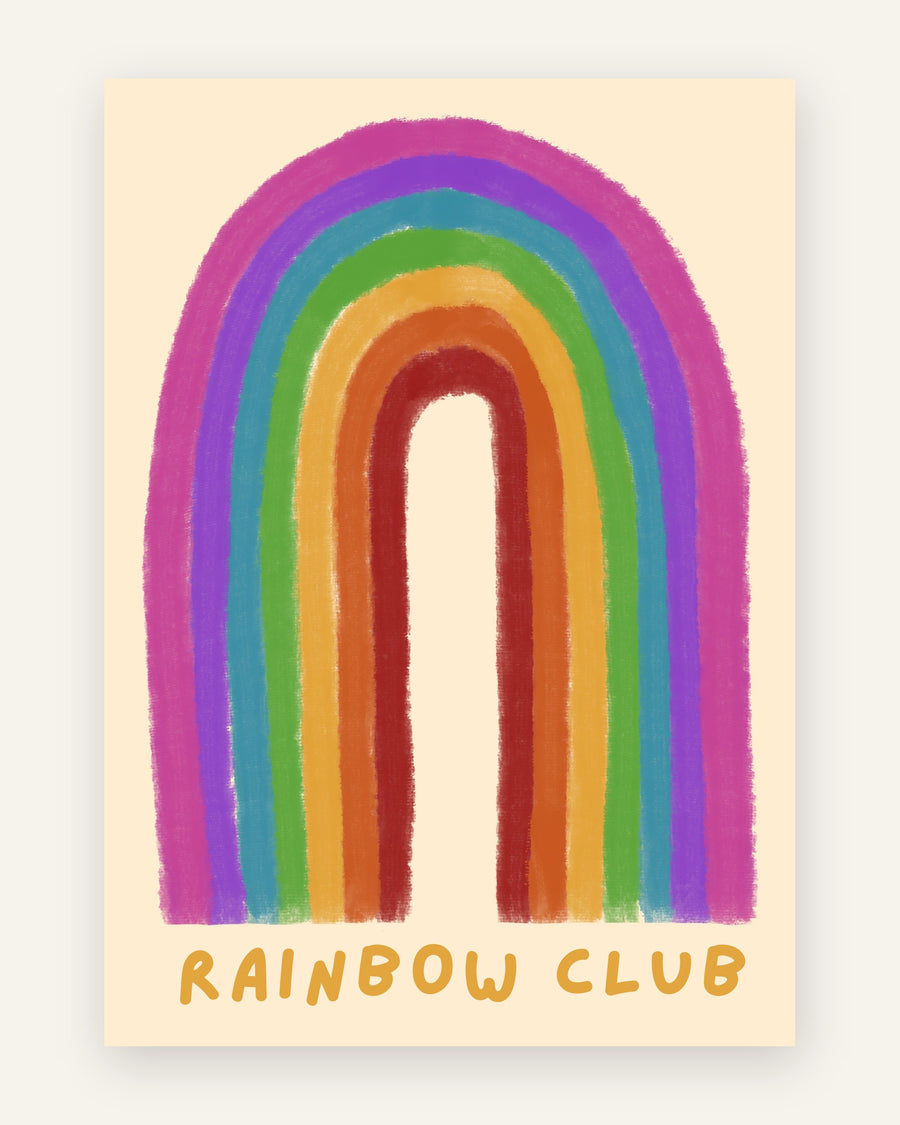 Børneplakat med rainbow club regnbue i friske farver til børneværelset