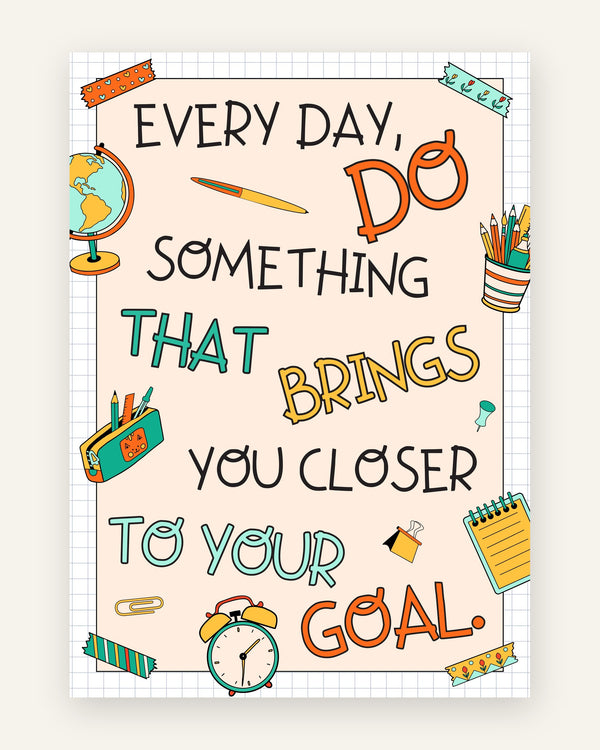 Børneplakat med reach your goal i friske farver til børneværelset