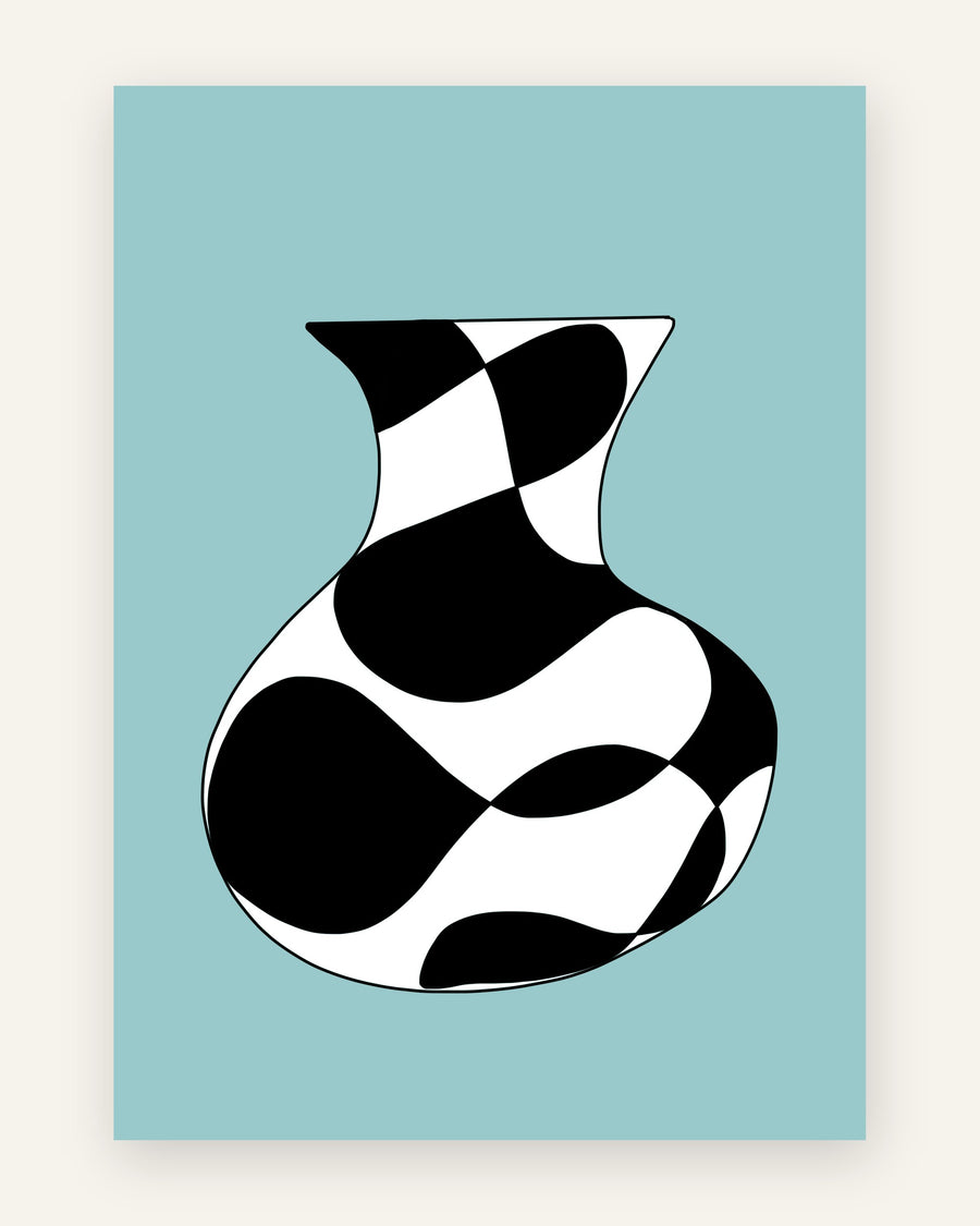 Børneplakat med retro vase på mint til børneværelset