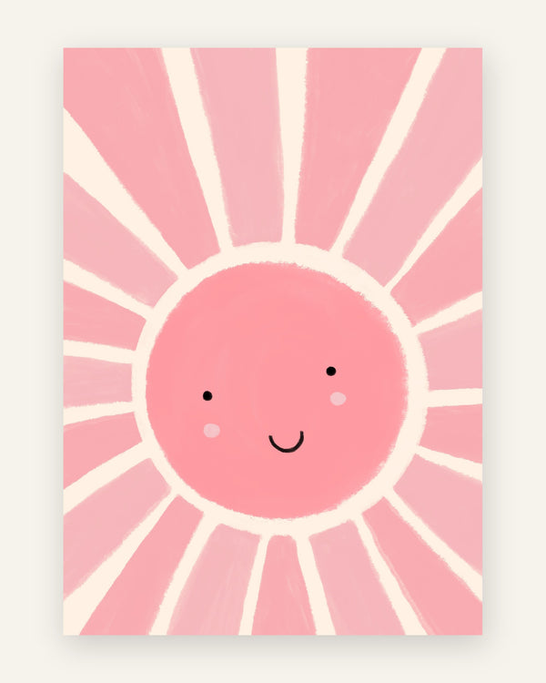 Børneplakat med rosa smilende sol i lyserøde toner til pigeværelset