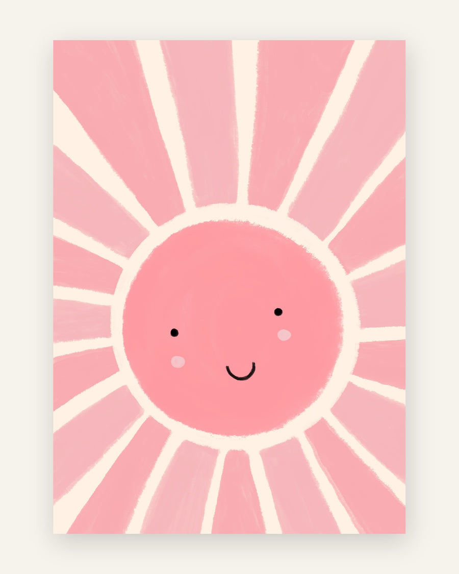 Børneplakat med rosa smilende sol i lyserøde toner til pigeværelset