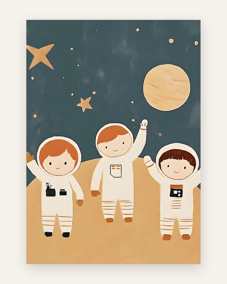 Børneplakat med små astronauter til børneværelset