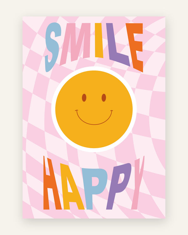 Børneplakat med smile happy smiley i lyserøde toner til børneværelset
