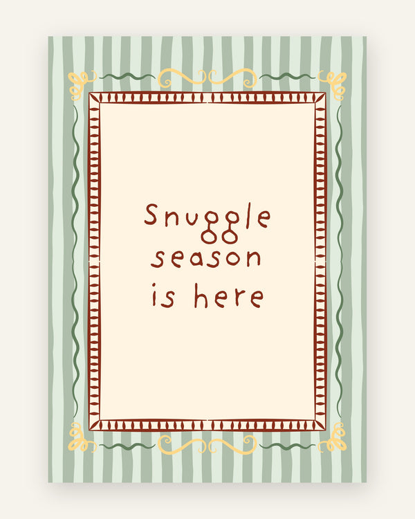 Børneplakat med snuggle season is here i grønne toner til børneværelset