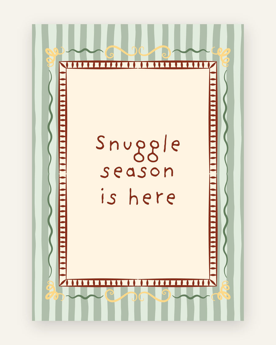Børneplakat med snuggle season is here i grønne toner til børneværelset