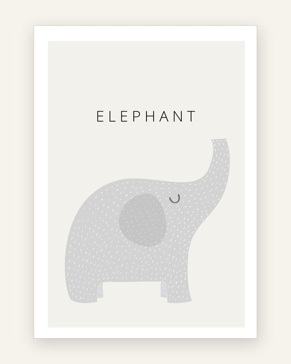 Børneplakat med sød grå elefant til børneværelset