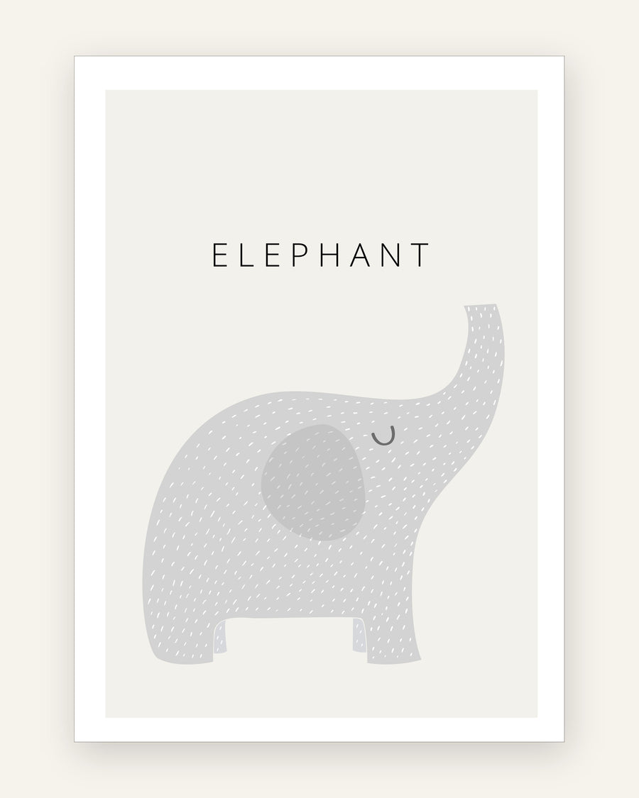 Børneplakat med sød grå elefant til børneværelset