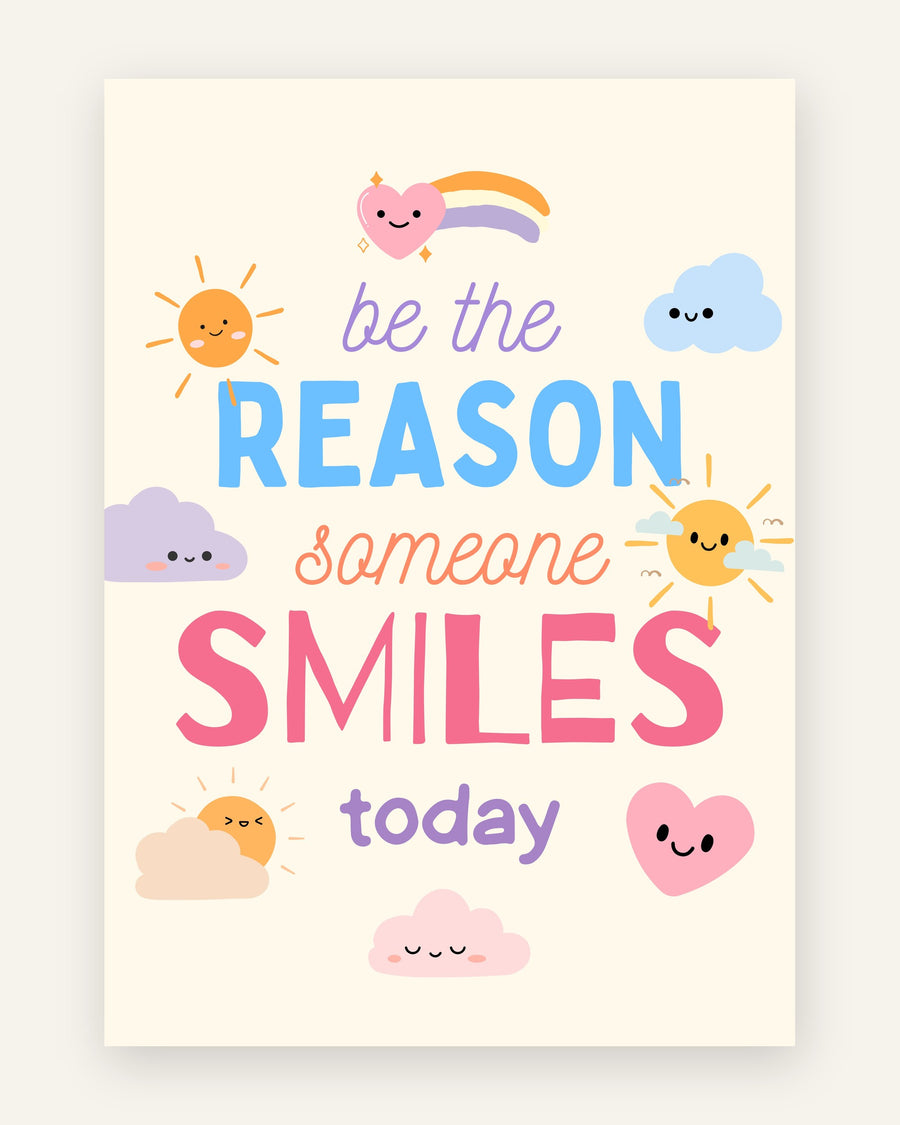 Børneplakat med someone smiles today i bløde pasteller til børneværelset