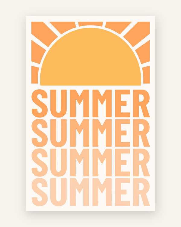 Børneplakat med summer sol i orange toner til børneværelset