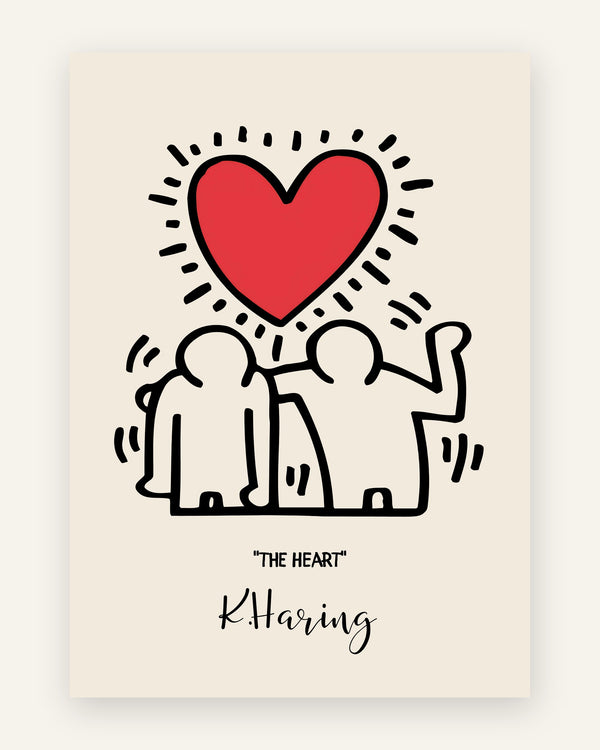 Børneplakat med the heart figurer i røde toner til børneværelset