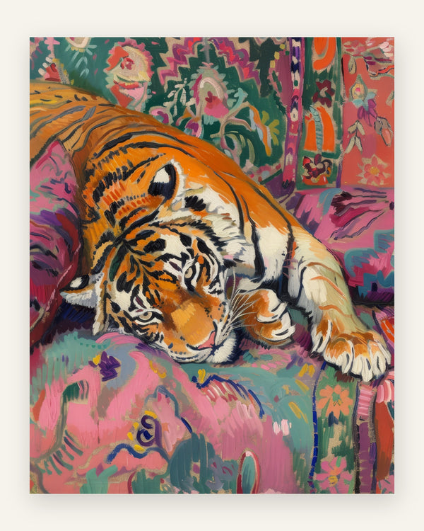 Børneplakat med tiger på sofa til børneværelset