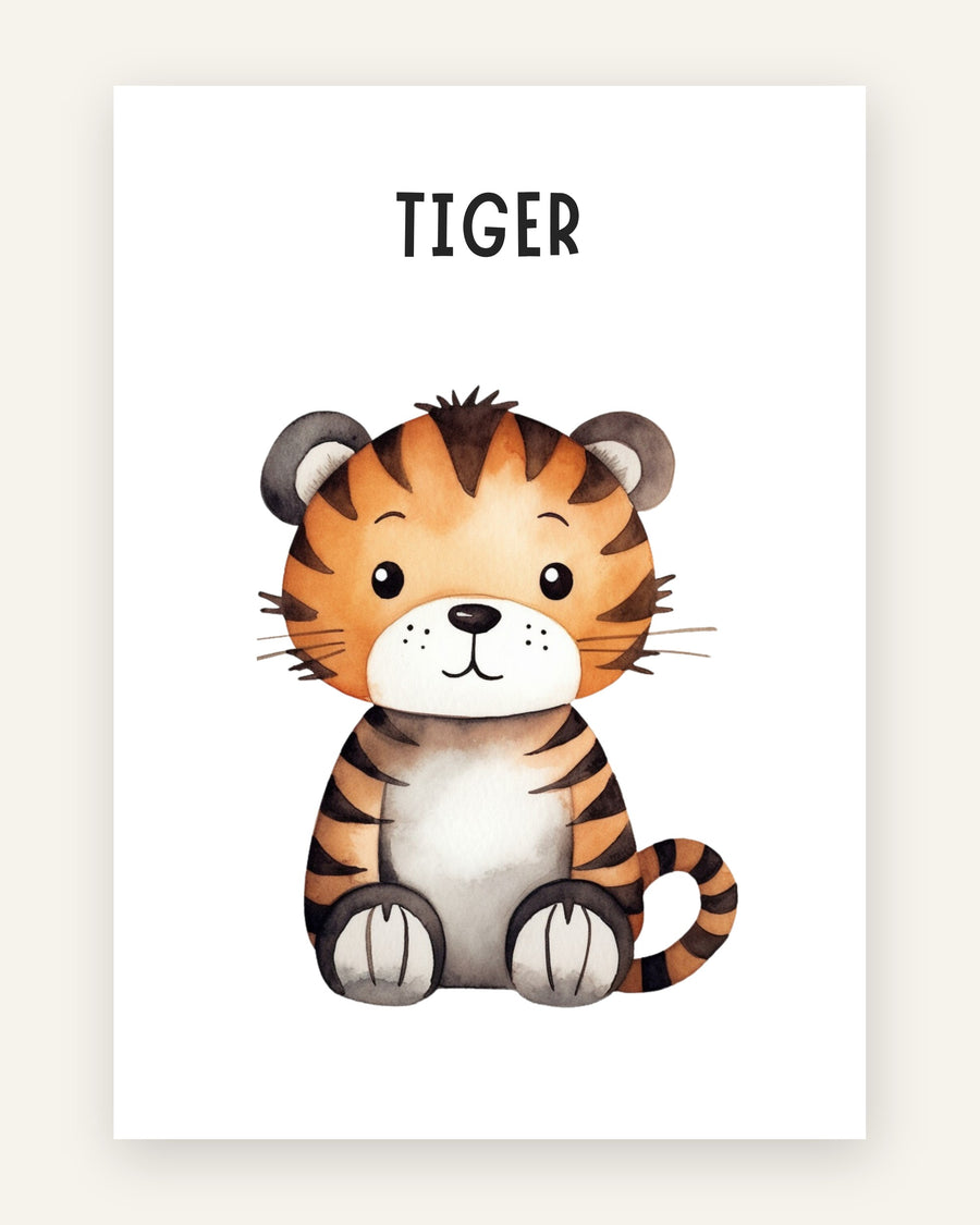 Børneplakat med tigerunge tiger i orange toner til børneværelset