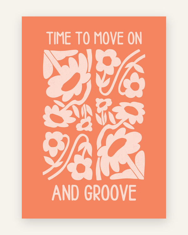 Børneplakat med time to move on i orange toner til børneværelset