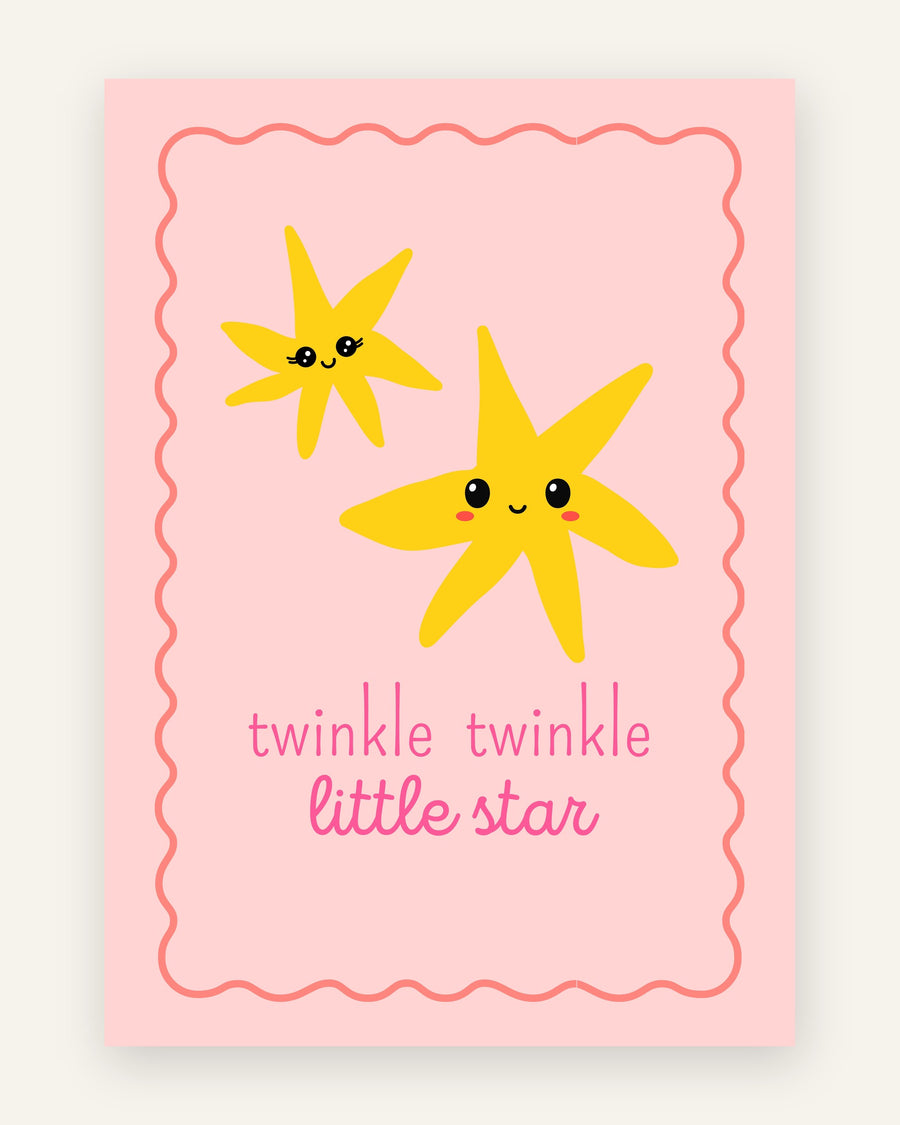 Børneplakat med twinkle twinkle little star i lyserøde toner til pigeværelset