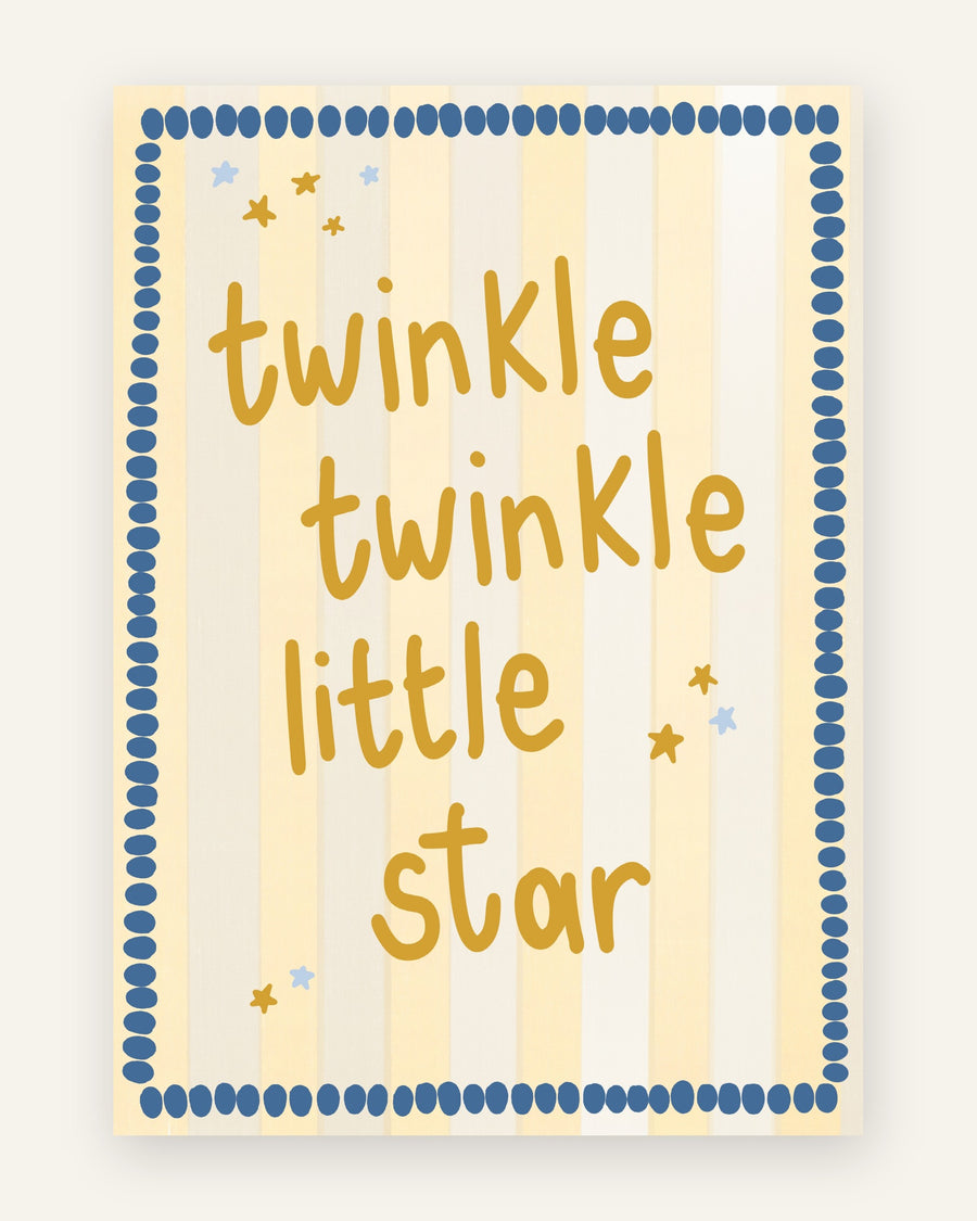 Børneplakat med twinkle twinkle stjerne i gule toner til børneværelset