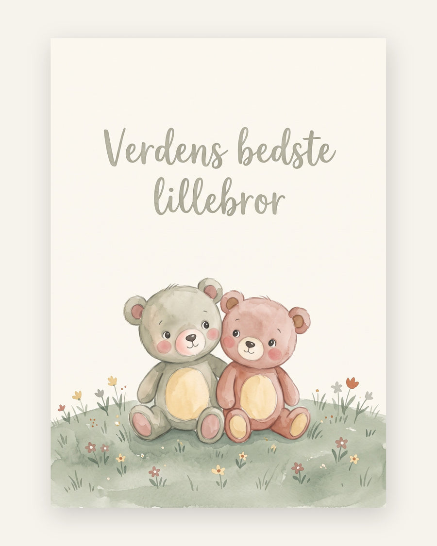 Citatplakat med to bamser og teksten Verdens bedste lillebror