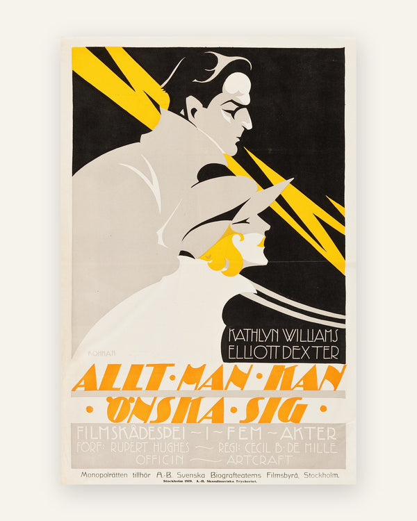 Børneplakat med vintage filmplakat i gule toner til børneværelset