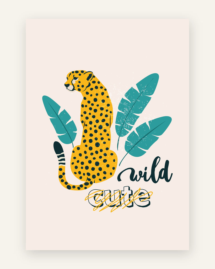 Børneplakat med wild cute gepard i gule toner til børneværelset