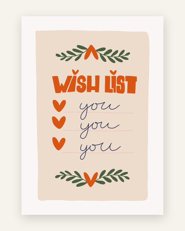 Børneplakat med wish list i orange toner til børneværelset