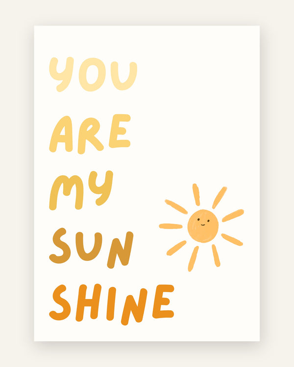Børneplakat med you are my sunshine i gule toner til børneværelset