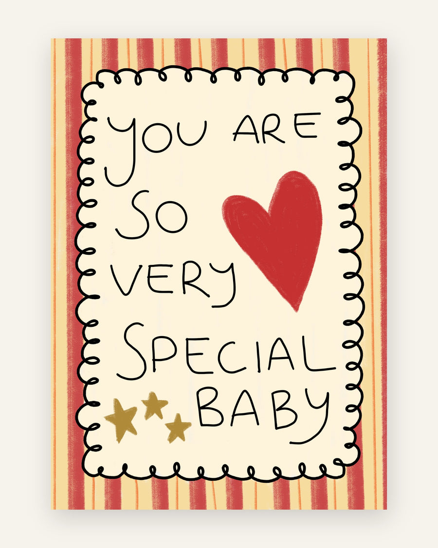 Børneplakat med you are so very special baby i røde toner til børneværelset