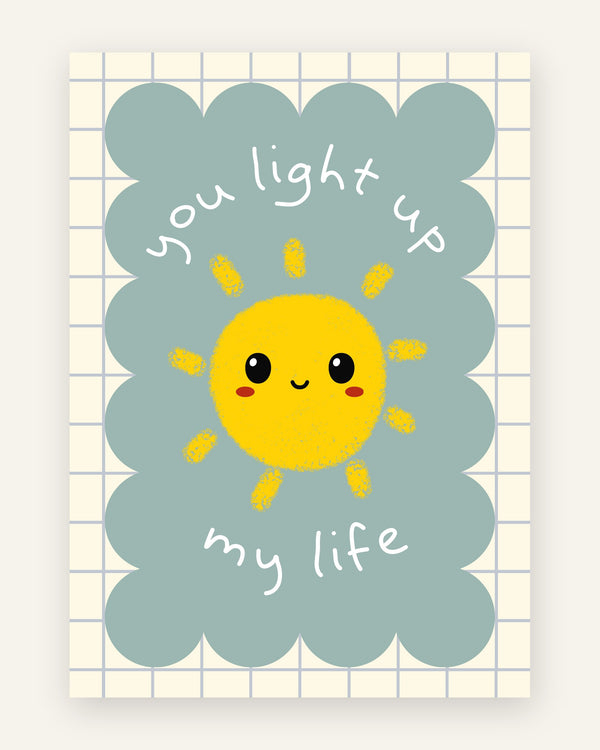 Børneplakat med you light up my life i blå toner til børneværelset