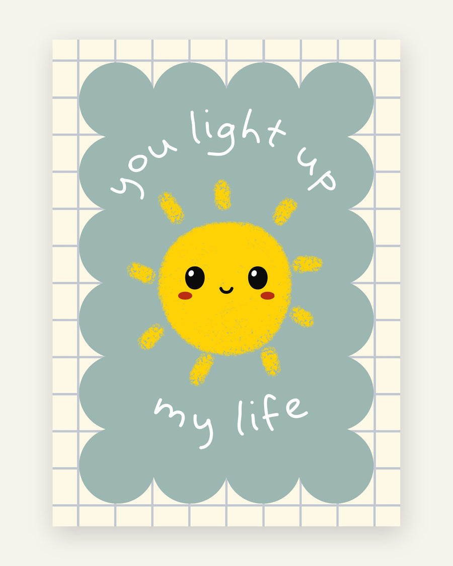 Børneplakat med you light up my life i blå toner til børneværelset